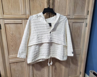 BLANC NOIR Vintage 90s White Textured Hooded Crop Jacket/Top