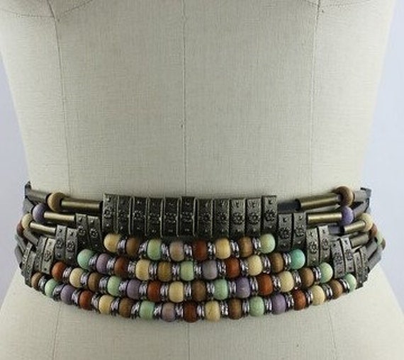 Vintage Boho Beaded and Metal Fun Fashion Belt - Etsy display picture 1