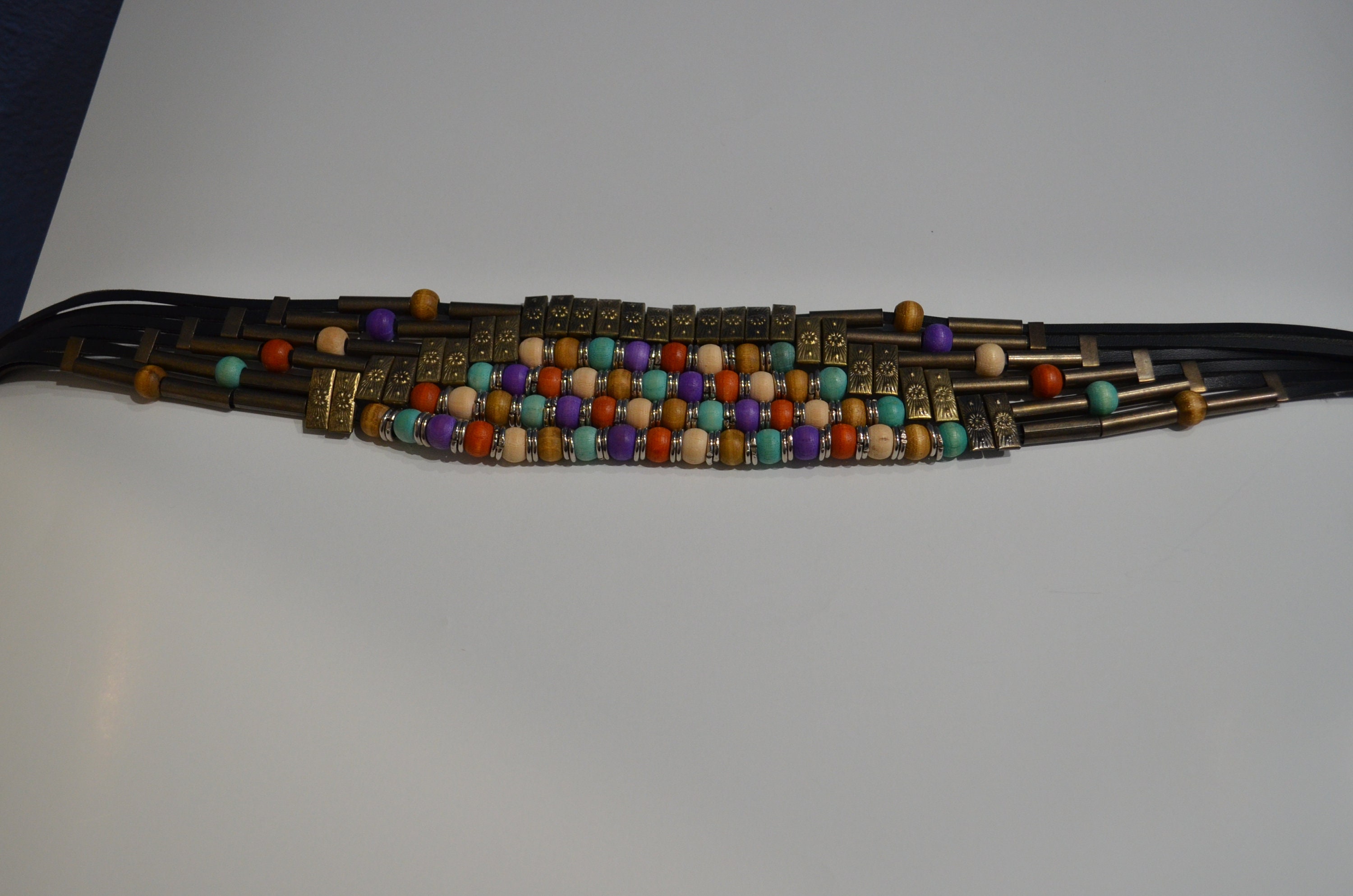 Vintage Boho Beaded and Metal Fun Fashion Belt Vintage Faux Leather Metal Beads Boho Belt Multicolor Beaded  main image 2