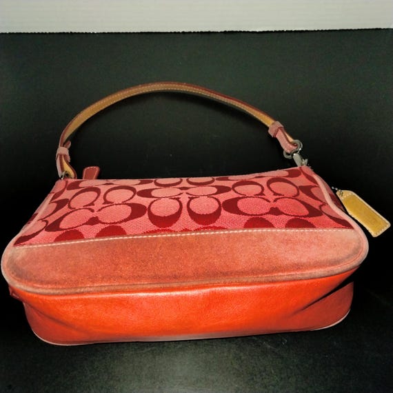 バッグ Coach Demi mini Pouch Hand Bag Red Coach Demi Mini Pouch, Signature Logo Canvas Fabric, Red Leather