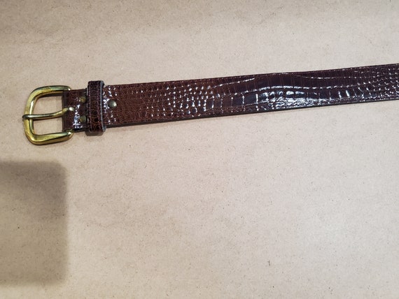 Brown Croc Pattern Belt with Gold Buckle - image 3