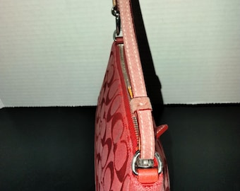 バッグ Coach Demi mini Pouch Hand Bag Red Coach Demi Mini Pouch, Signature Logo Canvas Fabric, Red Leather