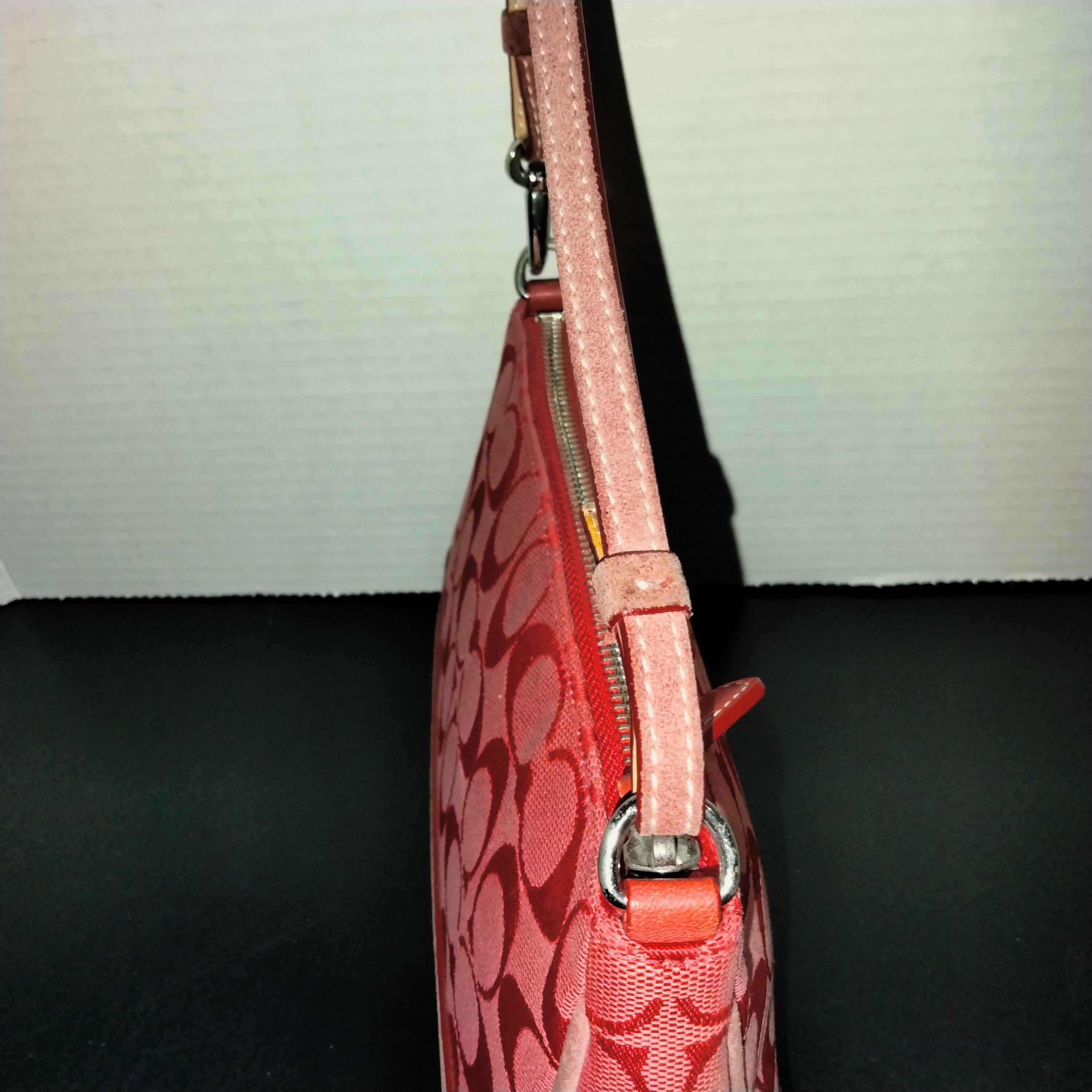Coach Demi Mini Pouch, Signature Logo Canvas Fabric, Red Leather