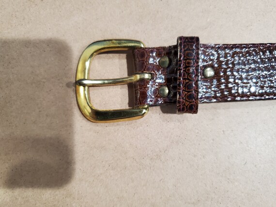 Brown Croc Pattern Belt with Gold Buckle - image 2
