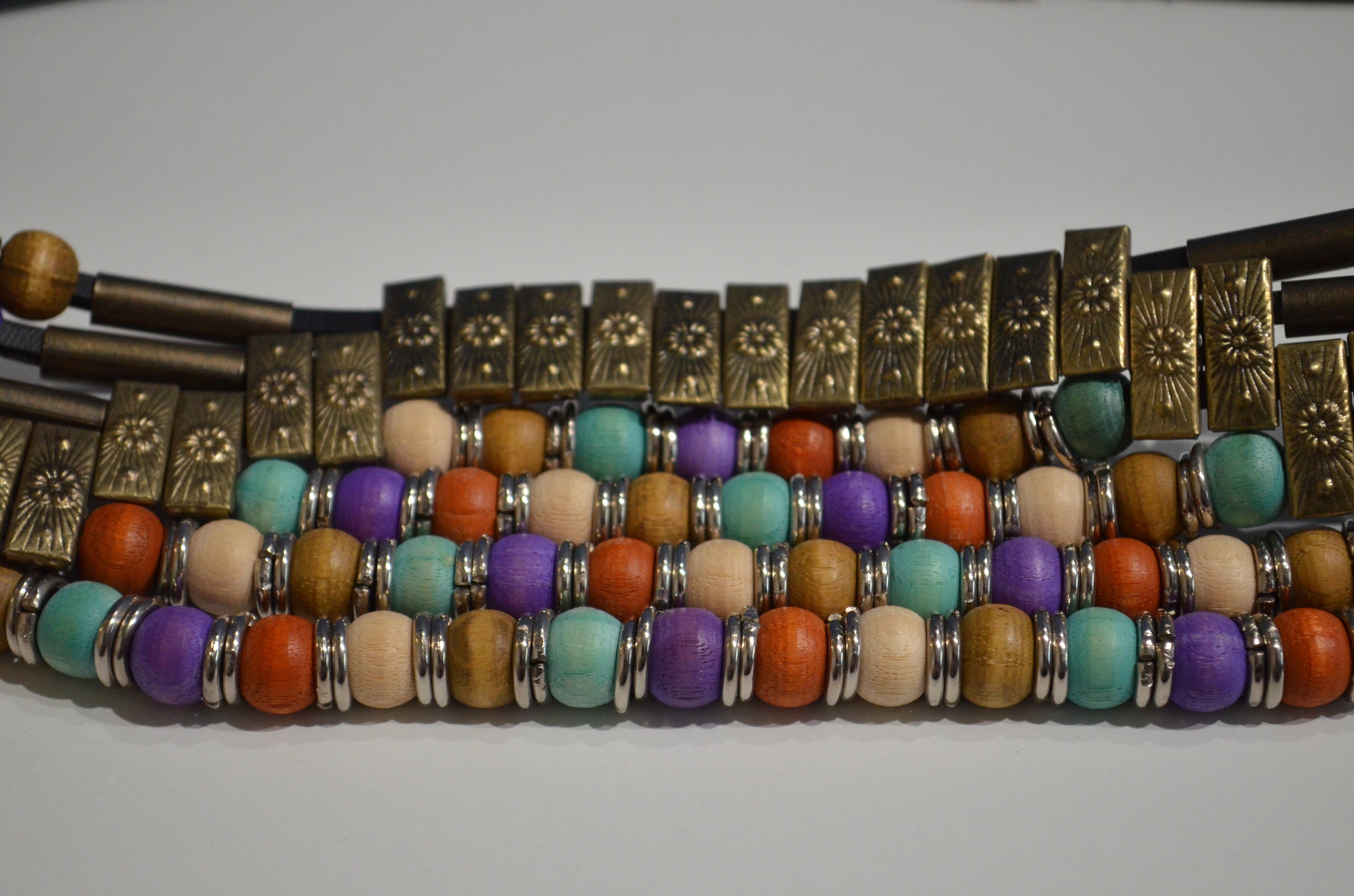 Vintage Boho Beaded and Metal Fun Fashion Belt Vintage Faux Leather Metal Beads Boho Belt Multicolor Beaded  main image 4