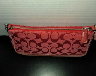 Coach Demi Mini Pouch, Signature Logo Canvas Fabric, Red Leather