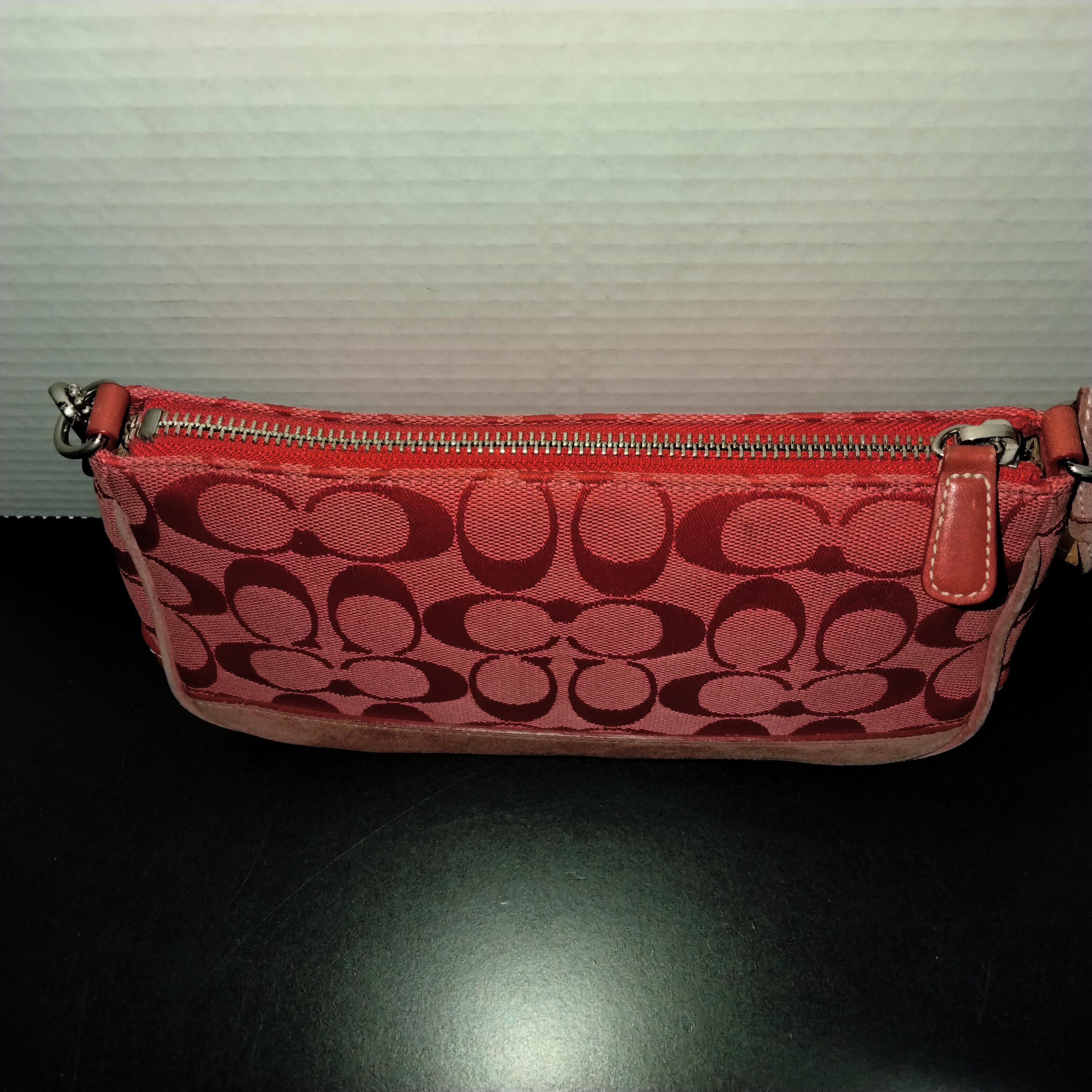 Coach Demi Mini Pouch, Signature Logo Canvas Fabric, Red Leather