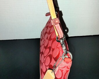 Coach Demi Mini Pouch, Signature Logo Canvas Fabric, Red Leather