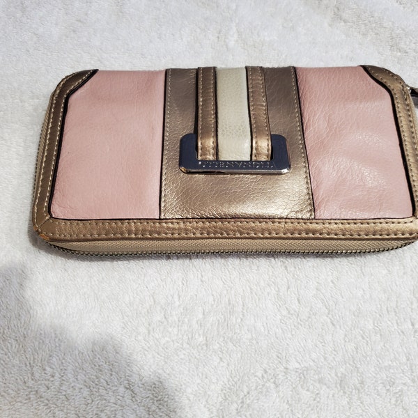 Tignanello Soft Pebbled and Metallic Leather Wallet/Clutch, Pink, Gold, Cream , 8 x 4.5