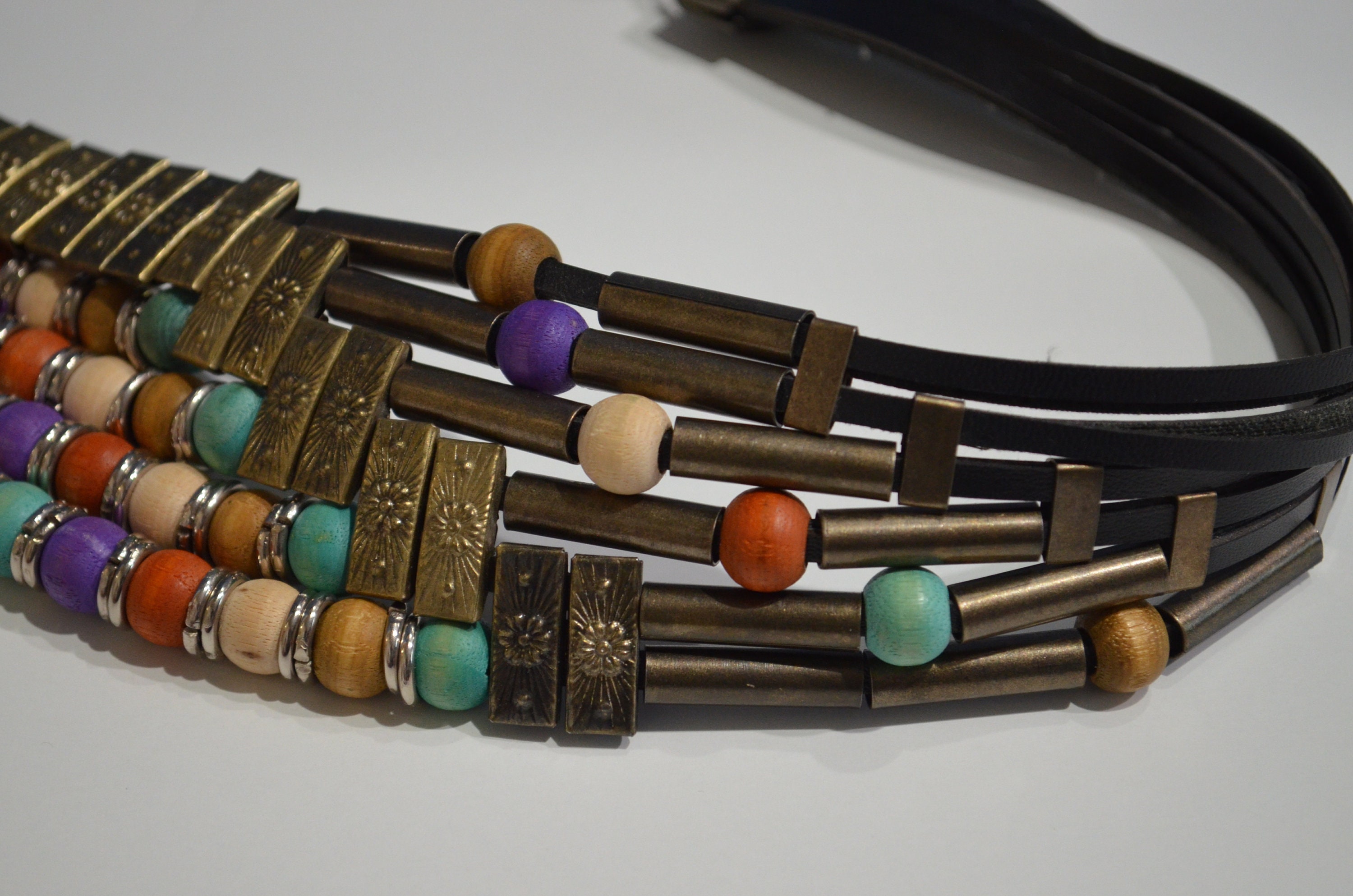 Vintage Boho Beaded and Metal Fun Fashion Belt Vintage Faux Leather Metal Beads Boho Belt Multicolor Beaded  main image 3