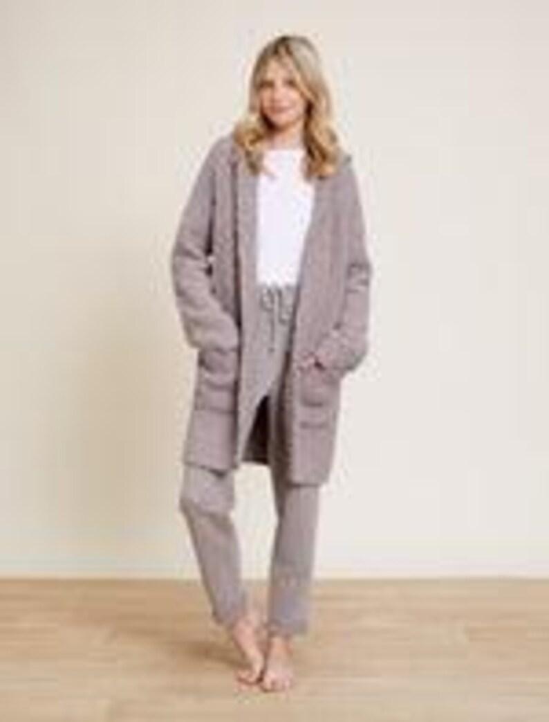 Barefoot Dreams Cozy Chic Hooded Long Coatigan, Heather Gray, Size Medium, NWOT imagem 13