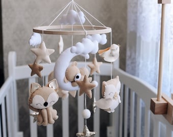 crib mobile baby mobile woodland  felt woodland mobile nursery for boy crib mobile girl mobile Woodland animals mobile hanging baby mobile