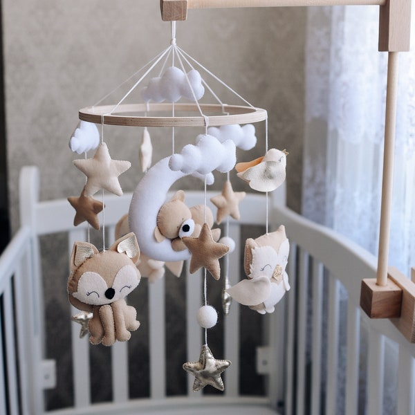 crib mobile baby mobile woodland  felt woodland mobile nursery for boy crib mobile girl mobile Woodland animals mobile hanging baby mobile