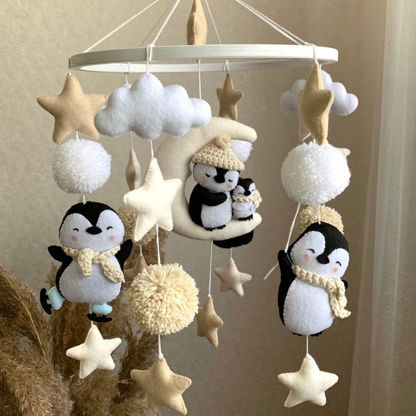 baby mobile penguins, crib mobile, penguin gift, baby girl nursery