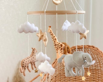 safari crib mobile,baby mobile neutral,  jungle mobile, safari animals giraffe, lion, elephant and leopard baby shower gift