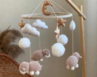 Sheep Baby Mobile: Crochet Nursery Decor with Stars & Moon