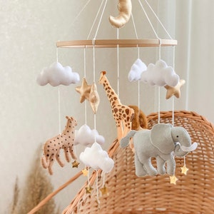 Safari Mobile, Baby Mobile Neutral, Dschungel Mobile, Safari Tiere Giraffe, Löwe, Elefant und Leopard Babypartygeschenk