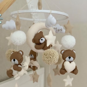 Bear baby mobile, neutral baby mobile, bear mobile for nursery, crib mobile, bear mobile,nursery mobile neutral, baby shower gift
