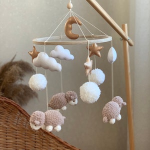 Sheep mobile, baby mobile neutral, crochet lamp baby nursery, farm baby mobile, sheep baby mobile