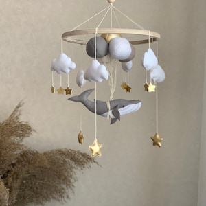 Whale mobile for nursery ,  whale baby mobile, fish crib mobile, neutral nursery mobile,moon baby mobile, hanging mobile whale baby mobile.