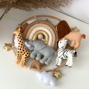 safari mobile nursery, animal mobile, crib mobile, rainbow mobile for nursery, mobile baby lion giraffa elephant zebra, baby shower gift image 2