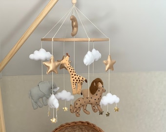 Felt Safari Animal Nursery Mobile: Lion, Giraffe, Elephant