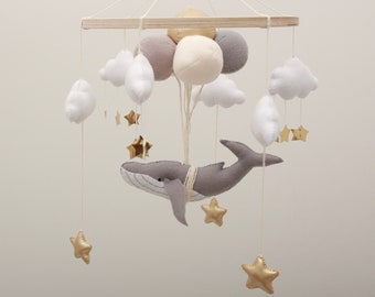 Felt Whale Baby Mobile: Nautical Nursery Decor