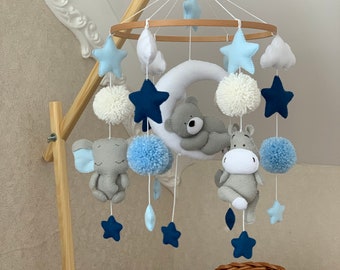 bear baby mobile, woodland crib mobile, baby mobile woodland, baby mobile bunny, baby boy mobile for nursery, mobile moon and clouds mobile.