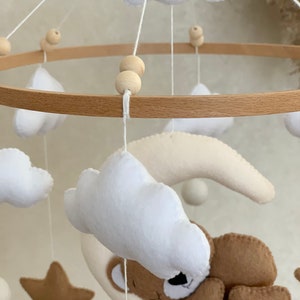 Baby mobile neutral with sleeping bear, beige crib mobile with cloud stars and moon image 5