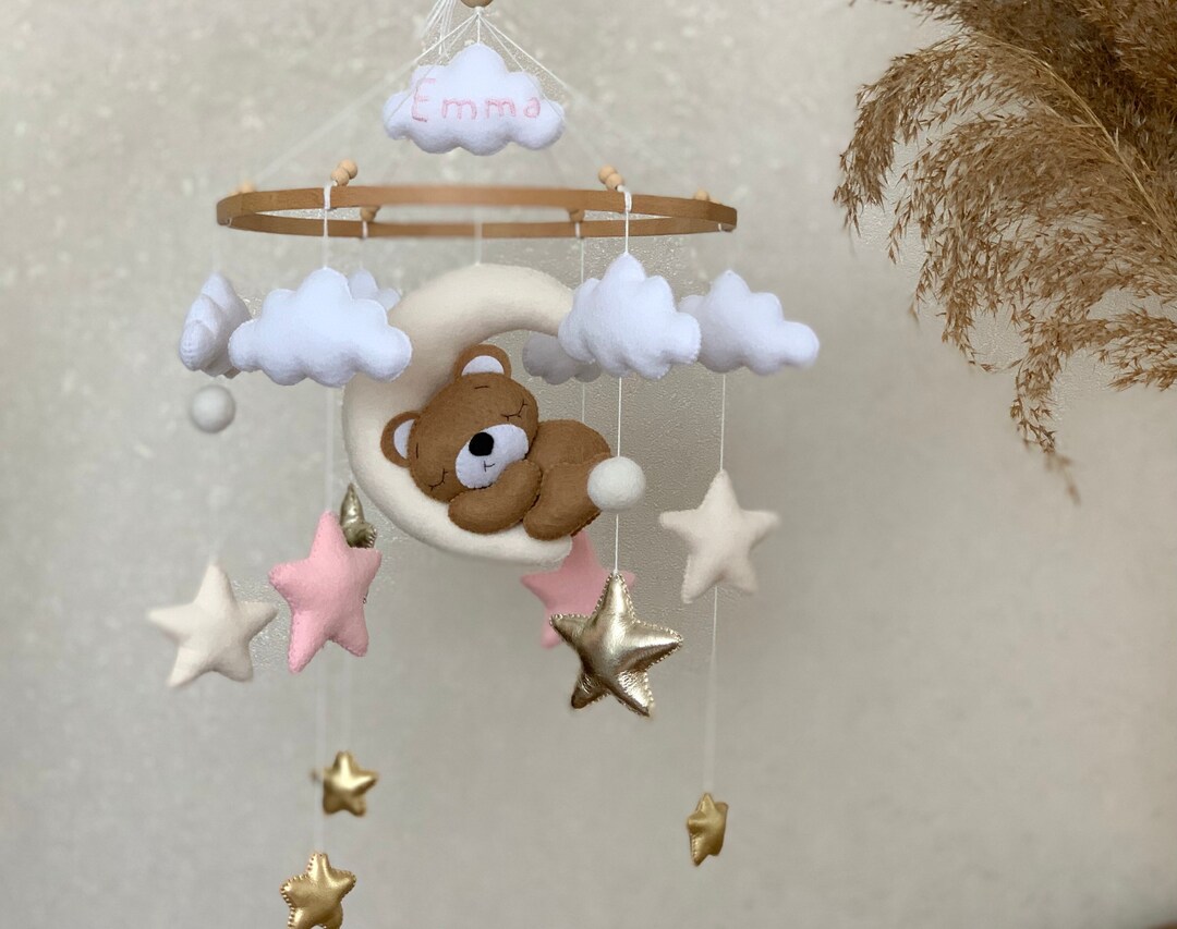 Bear Baby Mobile, Bear Mobile Nursery, Crib Mobile Girl, Baby Girl
