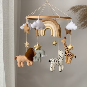 safari mobile nursery, animal mobile, crib mobile, rainbow mobile for nursery, mobile baby lion giraffa elephant zebra, baby shower gift image 4