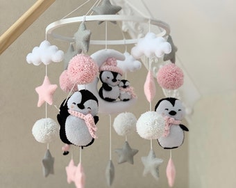Giostrina per neonati con pinguini, giostrina per culla, regalo pinguino, cameretta per neonati, regalo per baby shower