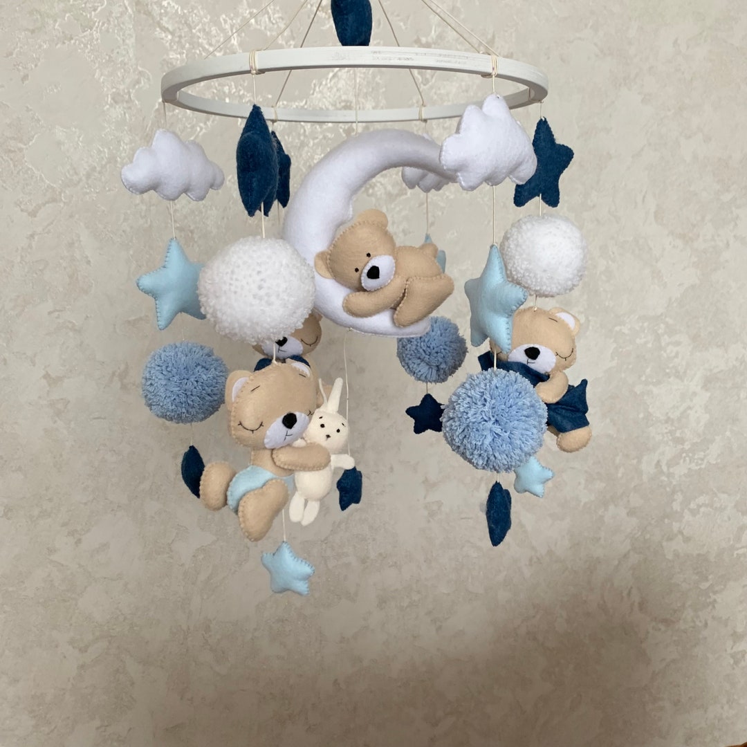 Bear Baby Mobile: Felt Nursery Decor With Stars & Clouds - Etsy