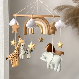 safari mobile nursery, animal mobile, crib mobile, rainbow mobile for nursery, mobile baby lion giraffa elephant zebra, baby shower gift image 7