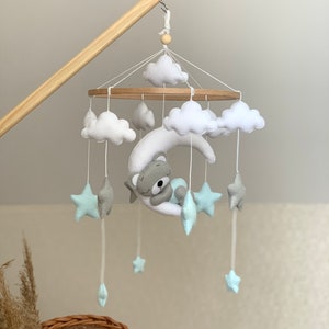 baby mobile boy, bear baby mobile, baby boy mobile, mobile nursery boy, crib mobile boy, woodland baby mobile, sleeping bear on the moon