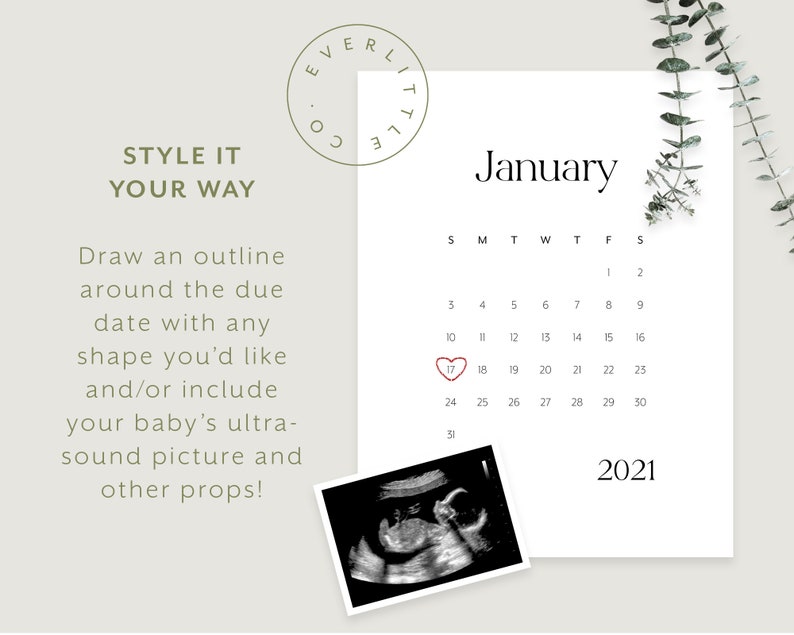 January 2021 Printable Baby Announcement Calendar Pregnancy Etsy