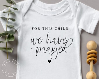 For This Child We Have Prayed Onesie®, Christian Pregnancy Announcement Grandparents, Pregnancy Reveal to Husband, IVF Baby Reveal to Family