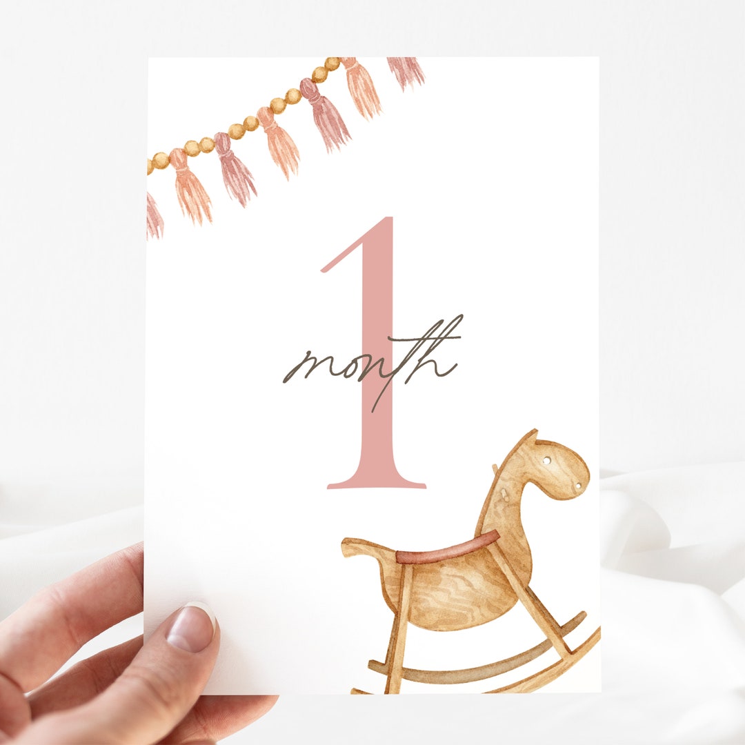 Printable Girl Baby Milestone Cards Set Watercolor, Boho Monthly ...