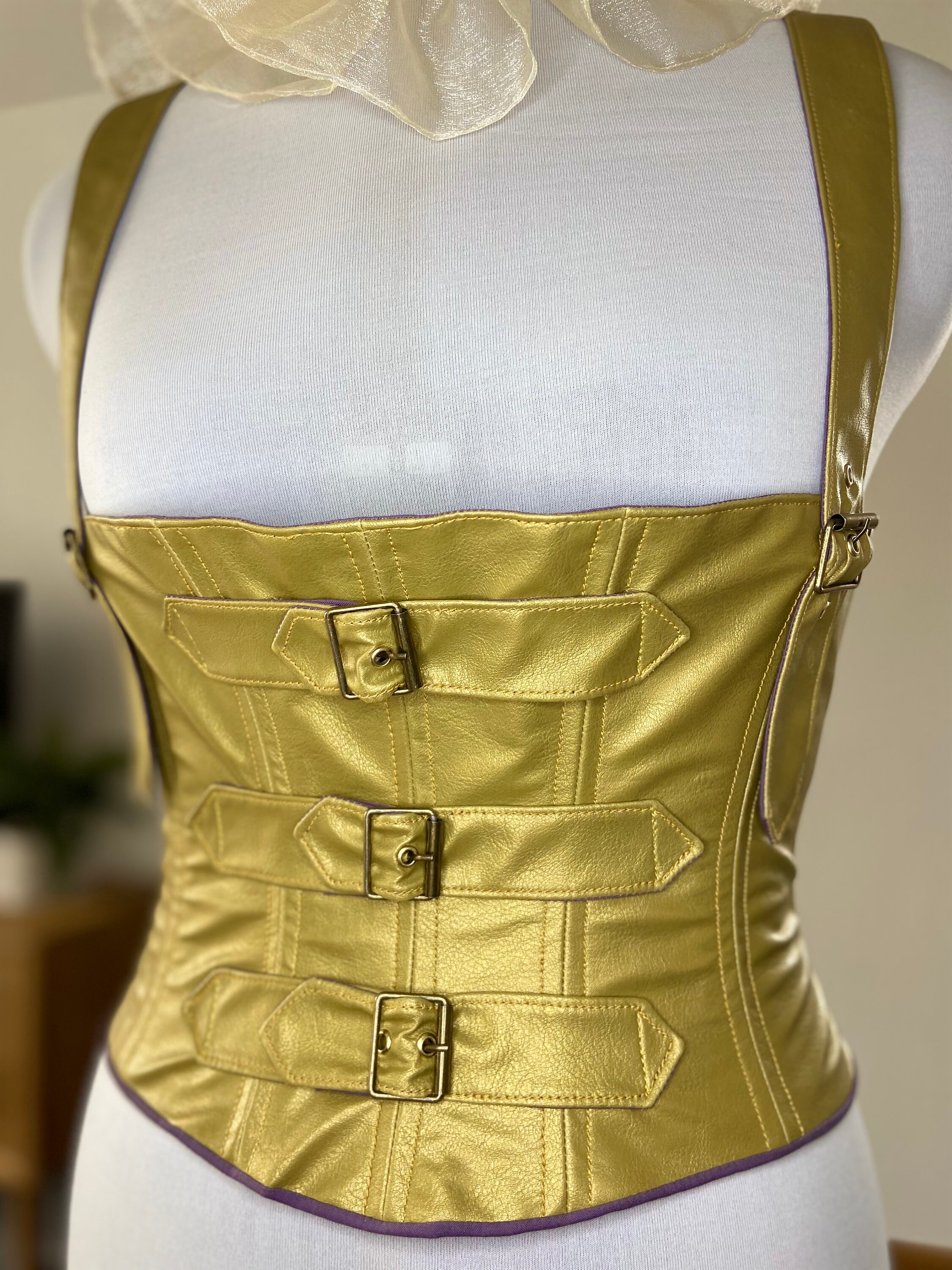 Faux Leather Corset With Gold Buckles Underbust Style Etsy UK