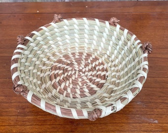 Small Gullah Catch All Sweetgrass Basket with love knots hand sewn in Charleston South Carolina