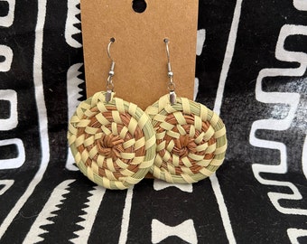 Round Gullah sweetgrass and pine needle earrings handmade Lowcountry Charleston South Carolina