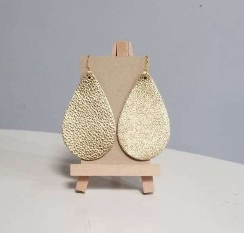 Gold leather teardrop earrings Gold Leather Earrings Leather Earrings Handmade Earrings Gold Leather Leather Jewelry Leather *Free Shipping