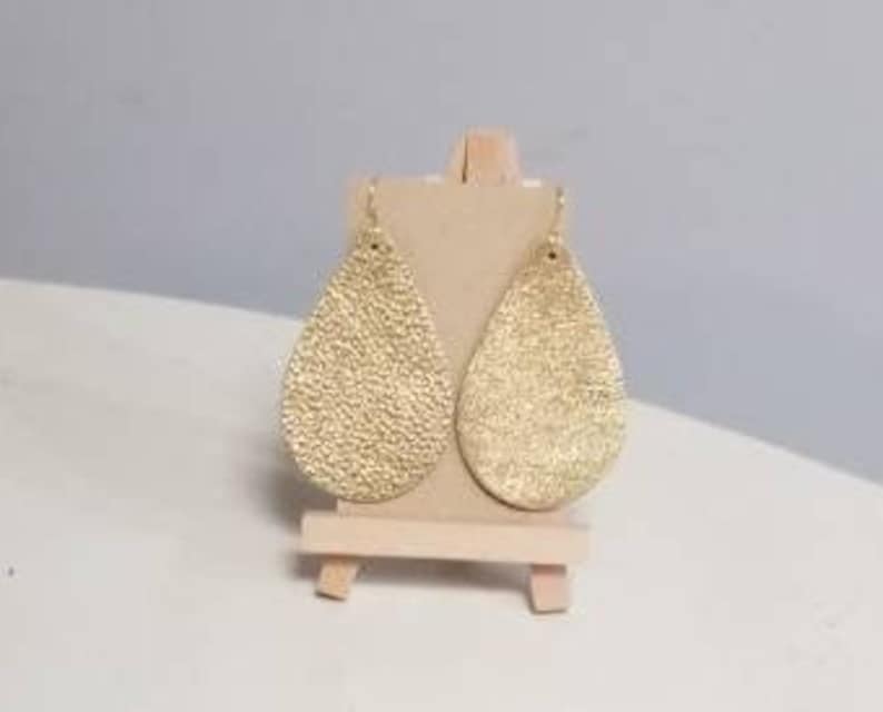 Gold leather teardrop earrings Gold Leather Earrings Leather Earrings Handmade Earrings Gold Leather Leather Jewelry Leather *Free Shipping