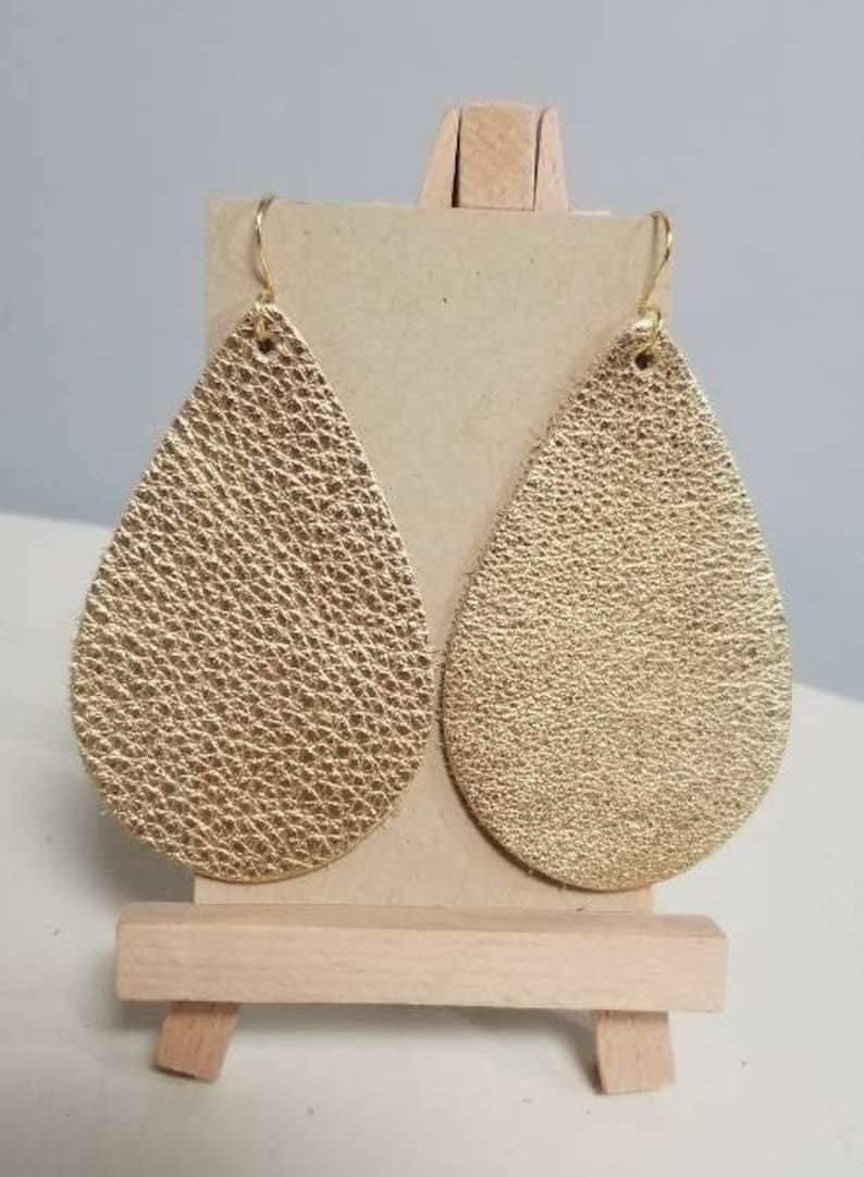 Gold leather teardrop earrings Gold Leather Earrings Leather Earrings Handmade Earrings Gold Leather Leather Jewelry Leather *Free Shipping