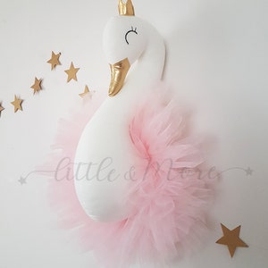 Swan Head Wall Decor for Princess Nursery, Kids Room, or Playroom | Plush Stuffed Animal Head Wall Mount | Fairytale Nursery Decor