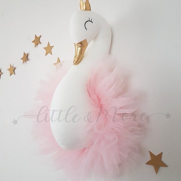 Décoration murale tête de cygne pour chambre de princesse, chambre d'enfants ou salle de jeux | Support mural en peluche tête d'animal en peluche | Décoration de chambre de conte de fées