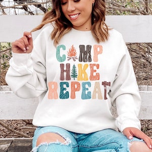 Camp Hike Repeat sweatshirt, Happy Camper sweatshirt, Hiking hoodie, Camping sweatshirt, Camping hoodie, Hiking sweatshirt