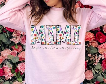 Floral Mimi sweatshirt, Flower Mimi sweatshirt, Personalized Mimi sweatshirt, Kids name sweatshirt, Mother's Days gift, Gift for Grandma