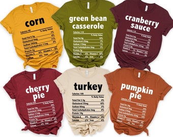 Nutrition Facts shirt, Thanksgiving Day shirts, Food Facts shirt, Funny Food shirt, Nutrition Info shirt, Matching shirts, Family shirts