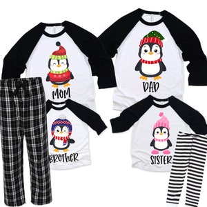 Penguin Pajamas Christmas Pajamas Matching Pajamas Family Pajamas Plaid pants Custom PJ s Pajamas for the whole family